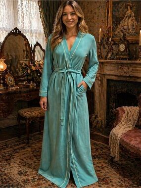 Vanity Fair Aqua Wrap Robe with Contrast Piping